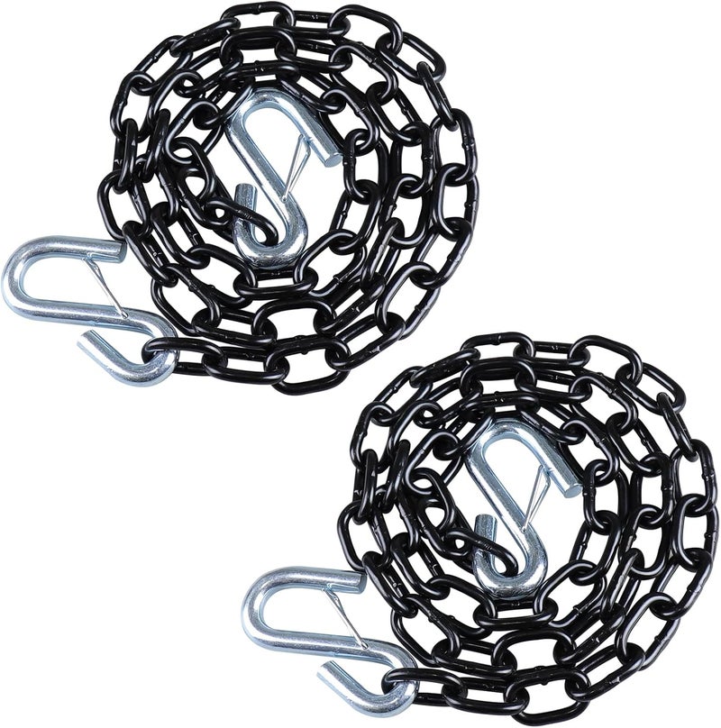TeukRiGa 3/16"x 48" Grade 30 Steel Black Boat Trailer Safety Chain with 2 Spring Clip Hooks 3200 lbs, 2 Pcs (3/16"x 48") - Image 1